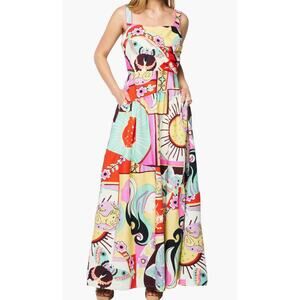 Ceibon Lillias Maxi Sundress Large 100% Cotton 70s Avant Garde Artsy Retro Boho